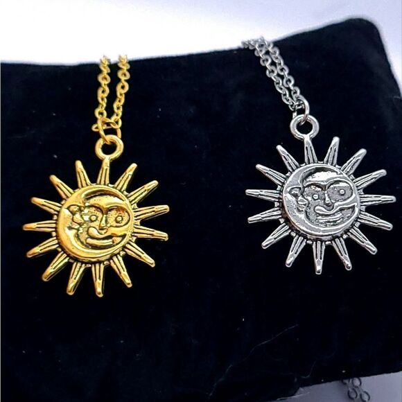 Celestial Sun & Moon Pendant Moon Goddess Astrology Necklace Solar Motif Jewelry - Picture 1 of 4